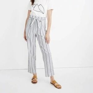 NWT Madewell linen-cotton blend paper bag Baltic stripe pants size 14